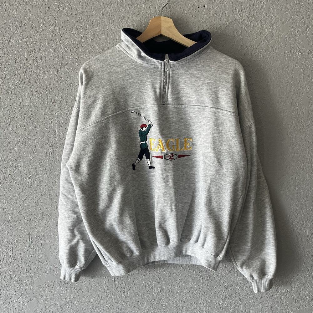 Vintage Embroidered Golf Quarter zip Men’s Medium Pullover Eagle Sweatshirt